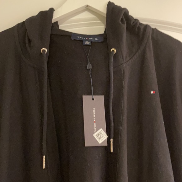 Tommy Hilfiger xl black hoodie open jacket with red stripes NWT - Picture 2 of 6